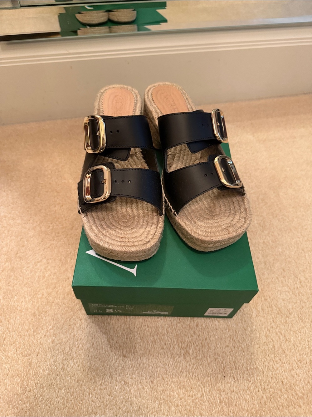 J. Crew LTHR TWO STRAP Espadrille Slide Sandals Heel